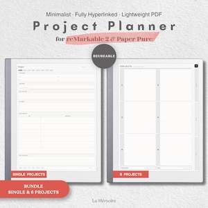 Hyperlänkad projektplanerare för reMarkable 2 och Paper Pure (enskild, 6 projekt) | Digital PDF-projektspårare, uppgift | Odaterad e-bläckmall