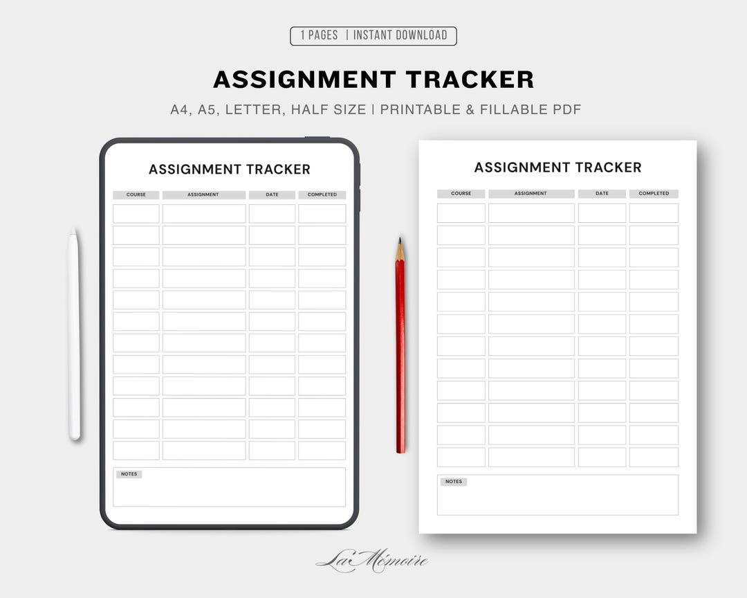Assignment Tracker Printable | Student Study Planner | Homework ...