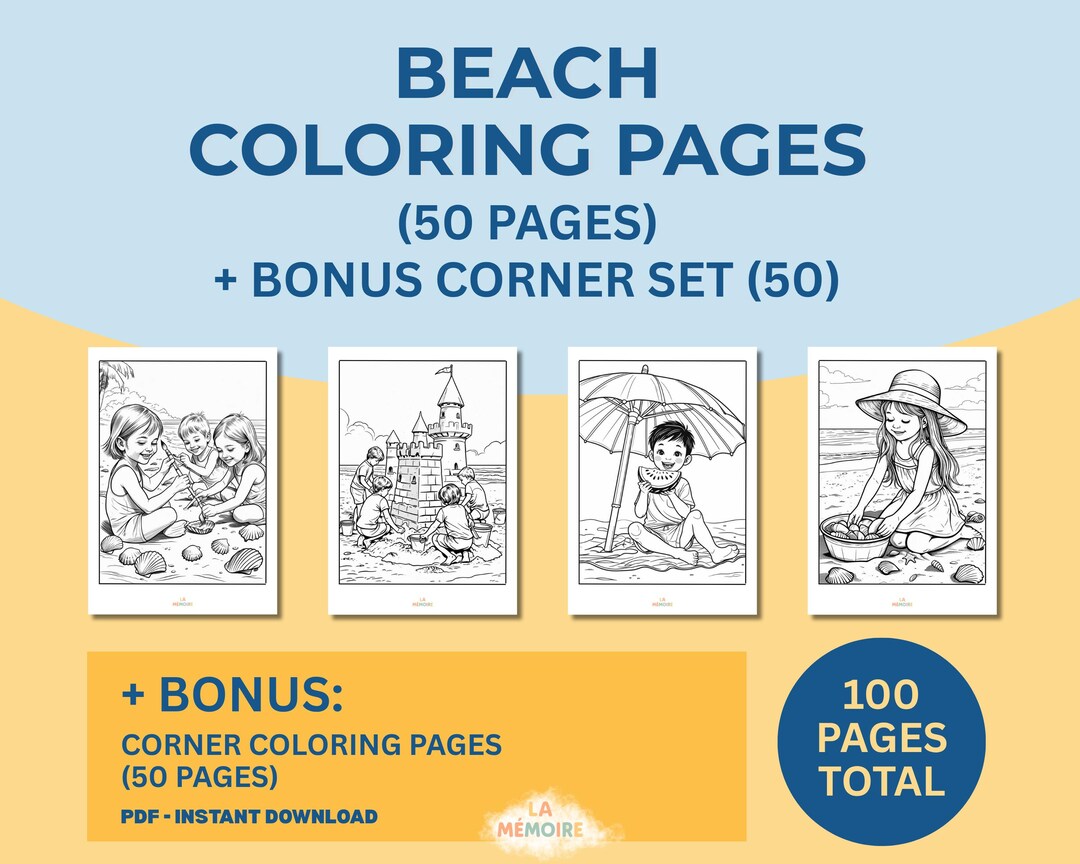 Beach Coloring Pages | Summer Ocean Designs, Bonus Corner Set (digital ...