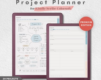 Premium Project Planner for Kindle Scribe Colorsoft | Undated Hyperlinked Planner for 20 Projects | Digital Business Project Management PDF