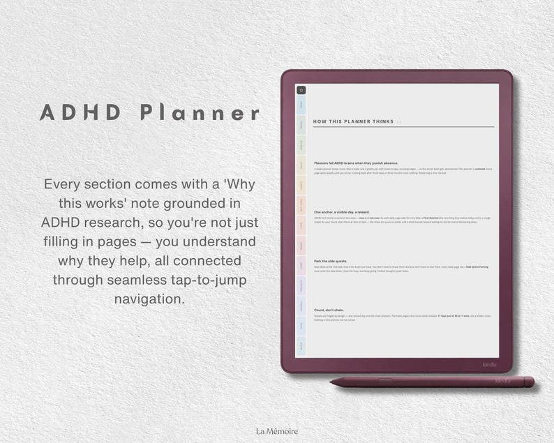 ADHD Planner Digital | Kindle Scribe Colorsoft, iPad, Samsung Tab, Boox | Undated Hyperlinked PDF Planner | Gentle Focus Journal for ADHD image 3