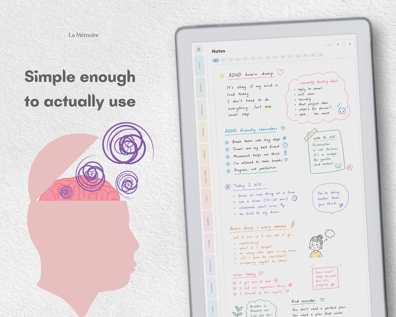 ADHD Planner Digital | Kindle Scribe Colorsoft, iPad, Samsung Tab, Boox | Undated Hyperlinked PDF Planner | Gentle Focus Journal for ADHD image 17