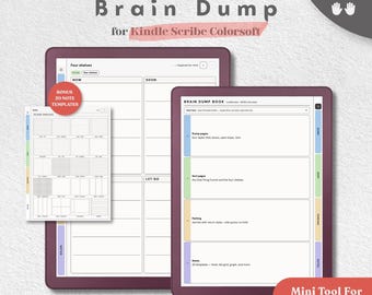 ADHD Brain Dump Book | Digital PDF for Kindle Scribe Colorsoft, Tablet, Ipad | Thought Dump and Worry Parking Journal | Left & Right Handed