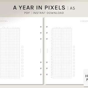 Een jaar pixels | A5 | Afdrukbare planner voegt | Mood Tracker Template Bullet Journal | Digitaal downloaden