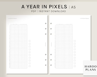 Un año en píxeles / A5 / insertos planificadores imprimibles / Mood Tracker Plantilla Bullet Journal / Descarga digital