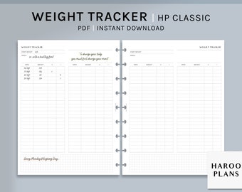 Weight Tracker | HP Classic Printable Happy Planner Inserts | Weight Loss Log | Fitness Journal Template for Diet PDF | Digital Download