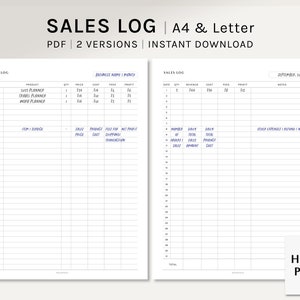 Registro de ventas / A4, Insertos de planificador imprimibles de cartas de EE. UU. / Rastreador de pedidos / Descripción general de ganancias mensuales PDF / Plantilla de negocios / Descarga digital
