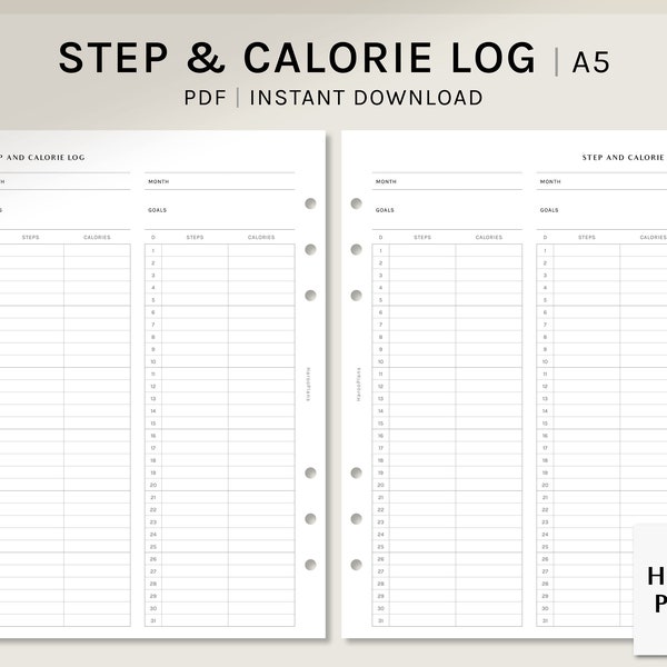 Step and Calorie Log | A5 Printable Planner Inserts | Health Journal Template | Walking Tracker | Fitness Organizer PDF | Digital Download