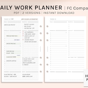 Daily Work Planner | FC Compact size Printable Inserts | Productivity Organizer Template | Grid Layout Schedule Sheet PDF | Digital Download