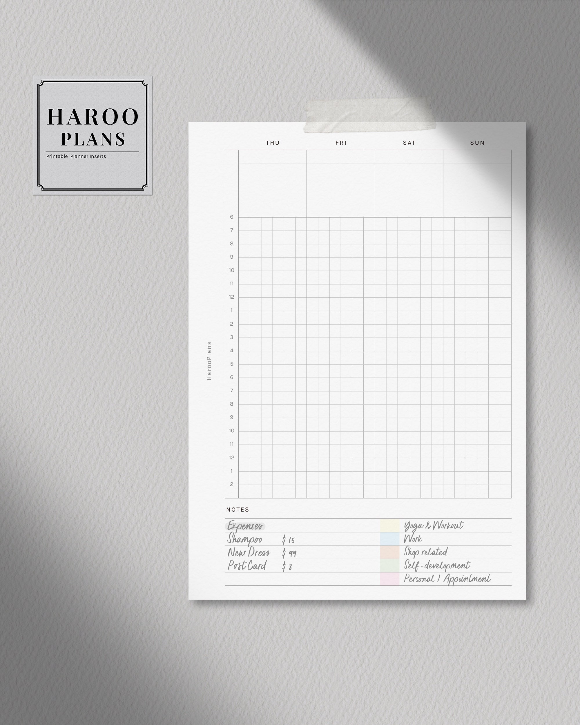 WO2P Schedule | Personal Wide Printable Planner Inserts | Weekly Time ...