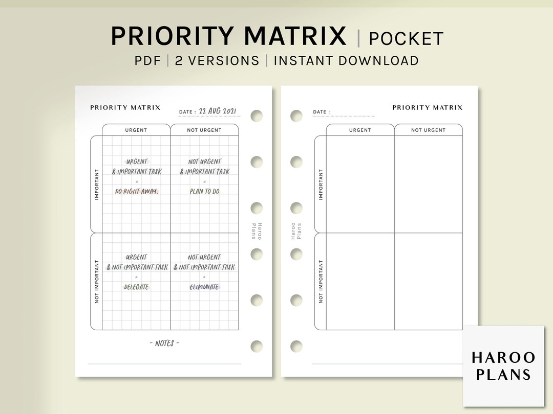 Priority Matrix | Pocket Ring Printable Planner Inserts | Urgent ...