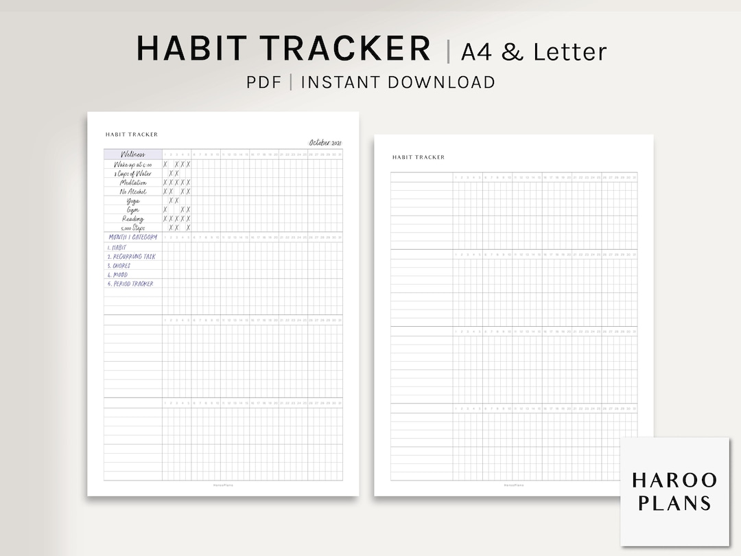 Habit Tracker | A4, US Letter Printable Planner Inserts | Monthly Task ...
