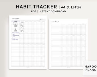 Habit Tracker | A4, US Letter Printable Planner Inserts | Monthly Task Chores Log Template | Goal Organizer Worksheet PDF | Digital Download