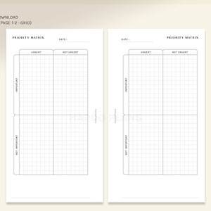 Priority Matrix | Personal Size Printable Planner Inserts | Urgent ...