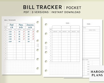 Bill Tracker | Pocket Ring Printable Planner Inserts | Spending Log Layout | Bill Payment Checklist Template PDF | Digital Download
