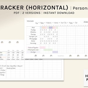 Rastreador mensal | Planner de tamanho pessoal para impressão | Modelo de registro de tarefas de contas de hábitos | PDF de layout horizontal | Download digital