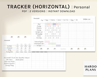 Monthly Tracker | Personal Size Printable Planner Inserts | Habit Bills Chores Task Log Template | Horizontal Layout PDF | Digital Download
