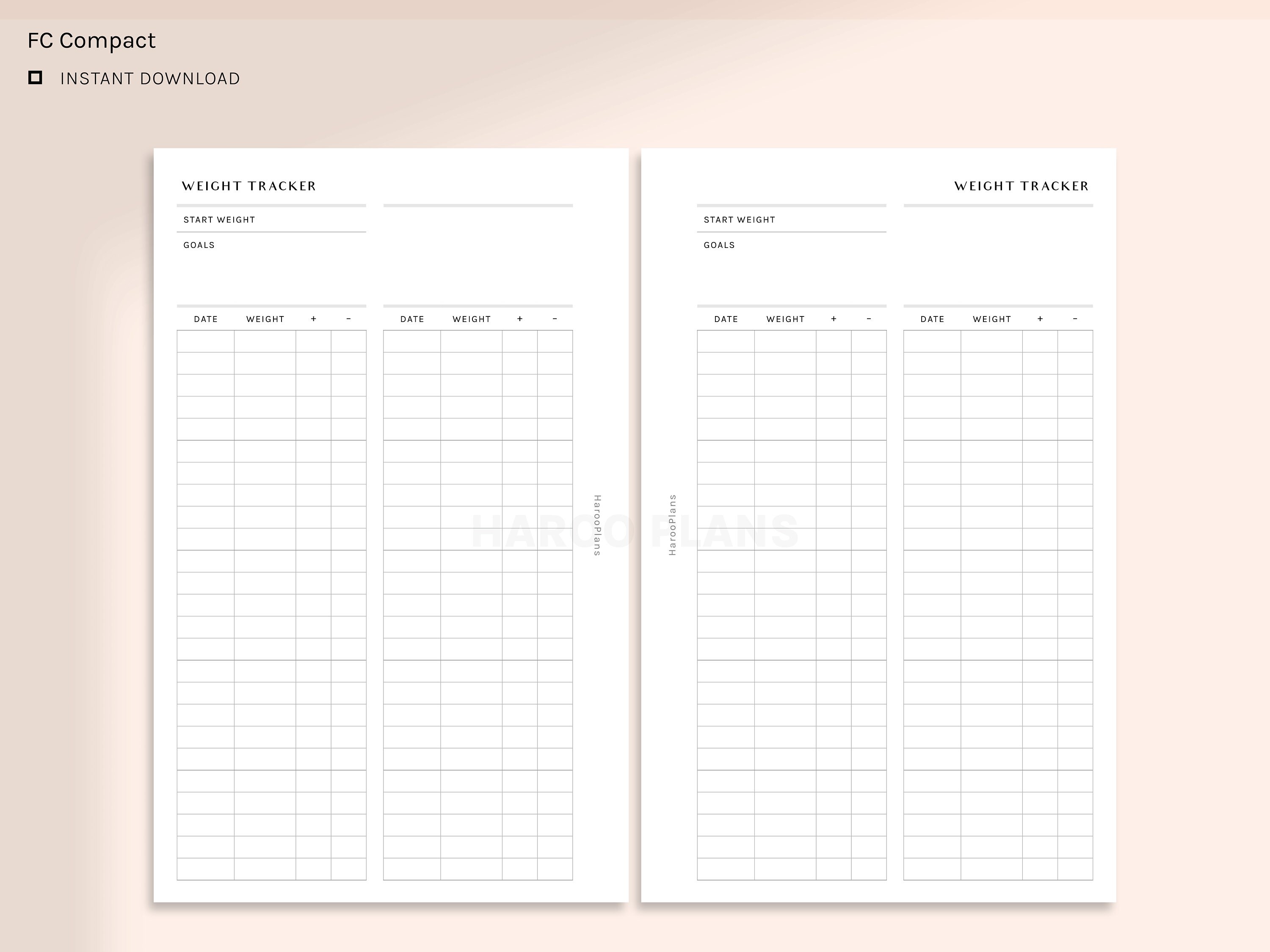 Weight Tracker | FC Compact Printable Planner Inserts | Diet Weight ...