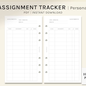 Assignment Tracker | Personal Size Printable Planner Inserts | Homework List Template | College Student Organizer PDF | Digital Download