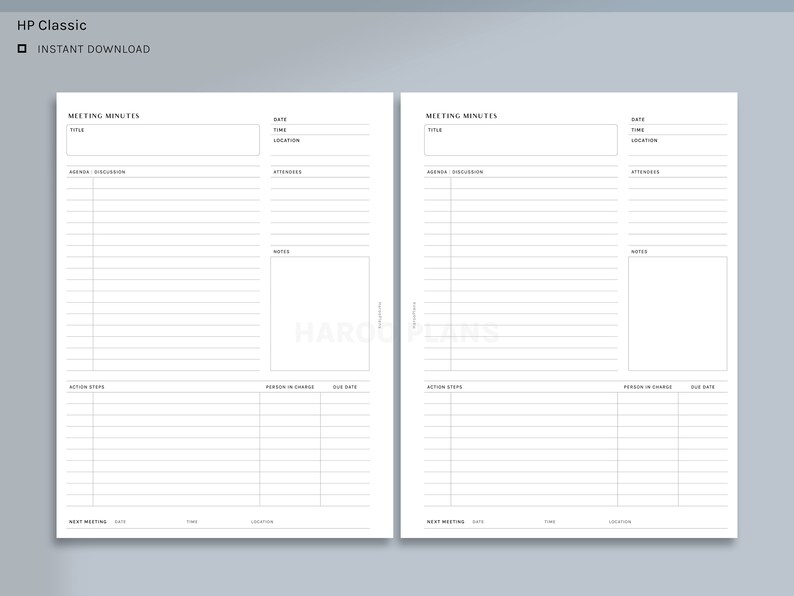 Meeting Minutes | HP Classic Printable Happy Planner Inserts | Project ...