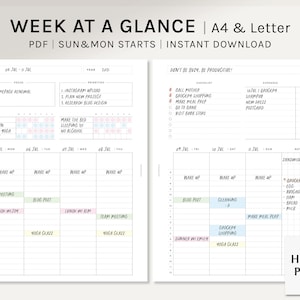 Semana de un vistazo / A4, US Letter / Insertos de planificador imprimibles / Plantilla de organizador / Hoja de trabajo de planificación por hora de diseño WO2P / Descarga digital