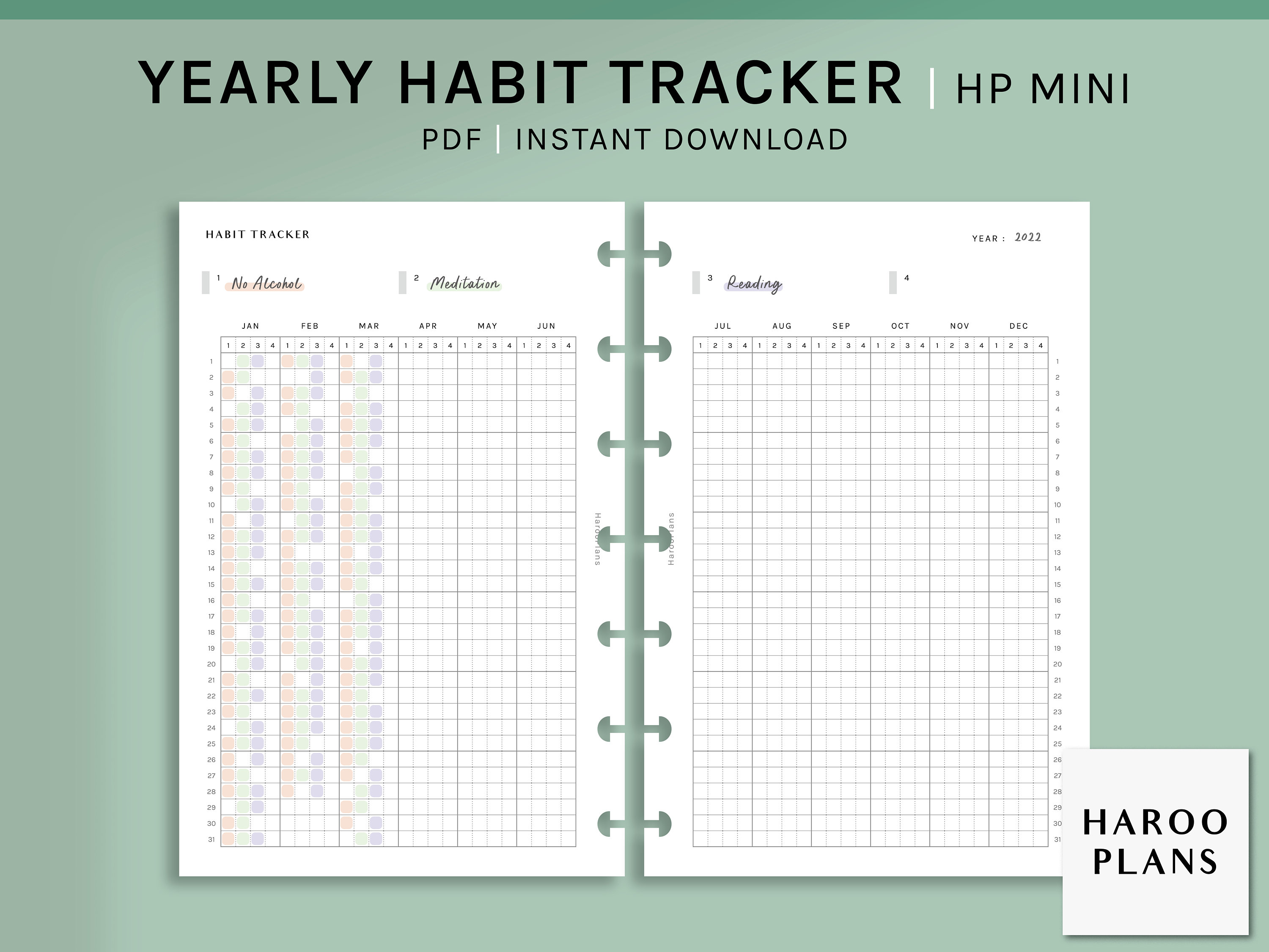 Yearly Habit Tracker | HP Mini Printable Happy Planner Inserts ...