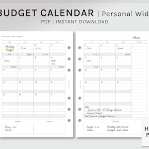 Budget Calendar | Personal Wide Printable Planner Inserts | Monthly Financial Template PW | Income and Expense Log PDF | Digital Download