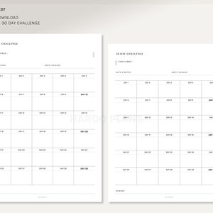 Challenge Sheet | A4, US Letter | Printable Planner Inserts | 30 50 100 Day Habit Tracker Template Bullet Journal PDF | Digital Download image 2