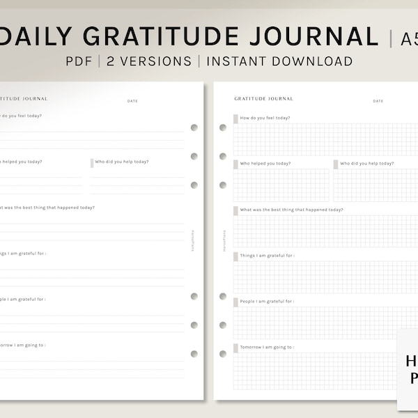 Gratitude Journal | A5 | Daily Planner Printable Inserts | Night Diary Template PDF | Simple Prompt | Digital Download