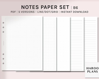 paper with dotted lines for writing Basic Notes Paper Set | B6 Ring | Printable Planner Inserts | Study Notes Template | Blank Notepad | Grid, Dot, Lined Memo Pages