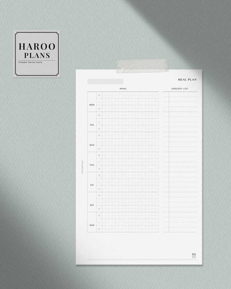Meal Plan With Grocery List | Half-letter Printable Planner Inserts ...