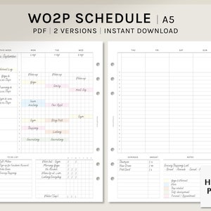 WO2P Schedule | A5 Printable Planner Inserts | Weekly Organizer Template | Planning Worksheet PDF | Time Management | Digital Download