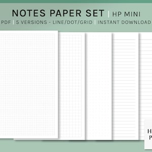 Basic Notes Papier Set | HP Mini druckbare Happy Planer Einlagen | Studie Notizen Vorlage | Gitter, Punkt, Linie Memo Seite PDF | Digitaler Download