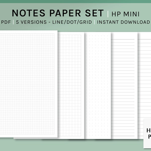 Basic Notes Paper Set | HP Mini Printable Happy Planner Inserts | Study Notes Template | Grid, Dot, Line Memo Page PDF | Digital Download