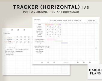 Monthly Tracker | A5 Printable Planner Inserts | Habit Bills Chores Task Log Template | Horizontal Layout Worksheet PDF |  Digital Download