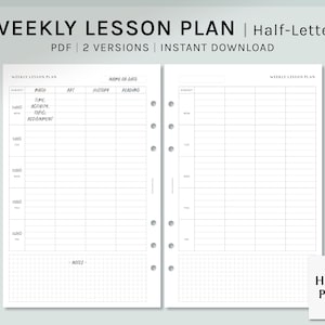 Planificador de lecciones semanal / Plantillas imprimibles de media letra / Plantilla de horario de educación en casa / Hoja de trabajo de planificación docente en PDF / Descarga digital