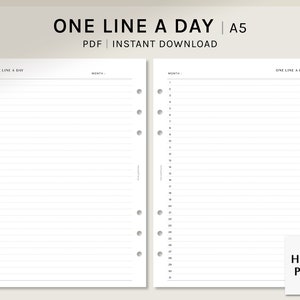 One Line A Day | A5 Printable Planner Inserts | Daily Diary Template | One Sentence Journal PDF | Digital Download