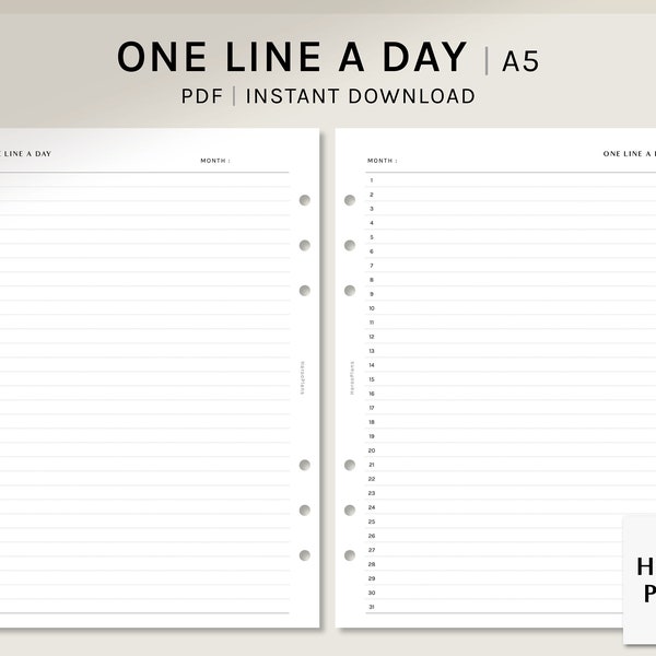 One Line A Day | A5 Printable Planner Inserts | Daily Diary Template | One Sentence Journal PDF | Digital Download