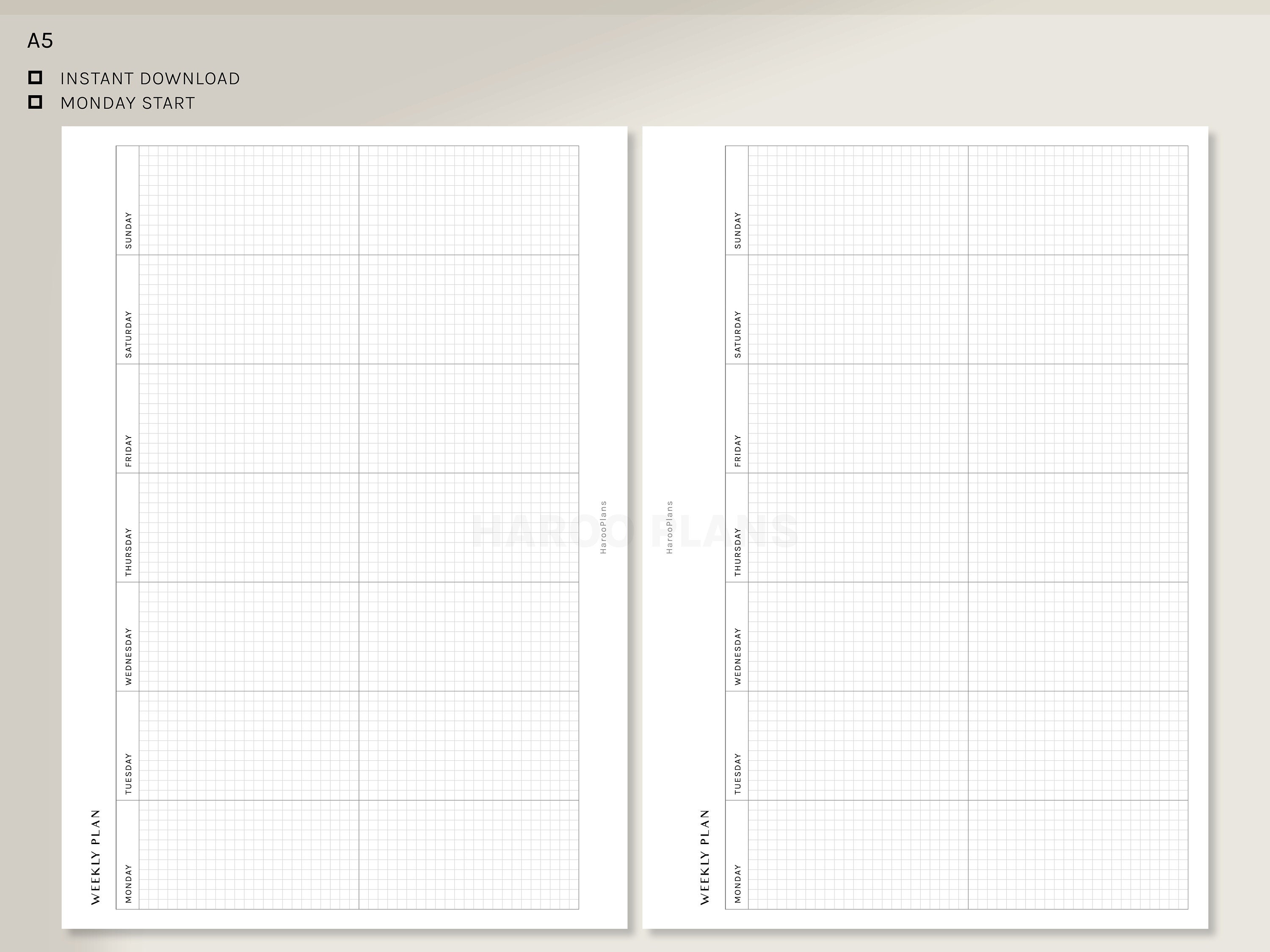Weekly Planner | A5 Printable Inserts | Weekly Organizer Template ...