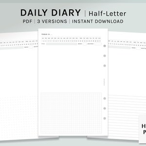 Daily Diary | Half-Letter Printable Planner Inserts | Blank Idea Notes Template | Simple Doodle Brain Dump Journal PDF | Digital Download