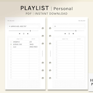 Afspeellijstbladen | Afdrukbare inzetstukken persoonlijke ring | Muzieklijst dagboeksjabloon pdf | Mijn favoriete nummertracker-werkblad | Digitale download