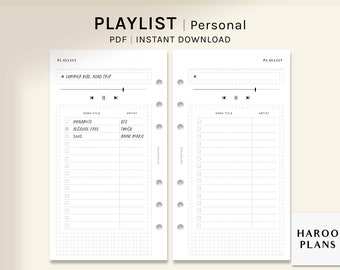Playlist Sheets | Personal Ring Printable Inserts | Music List Journal Template PDF | My Favorite Song Tracker Worksheet | Digital Download