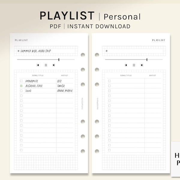 Playlist Sheets | Personal Ring Printable Inserts | Music List Journal Template PDF | My Favorite Song Tracker Worksheet | Digital Download