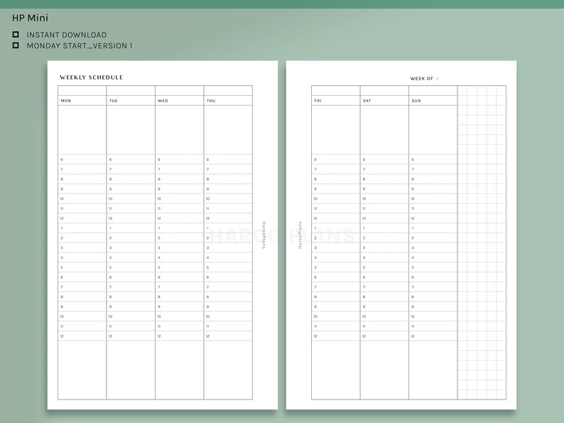 Undated Weekly Schedule HP Mini Printable Happy Planner - Etsy