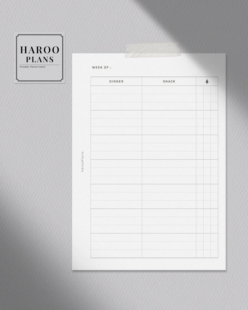 Weekly Meal Tracker | A6 Printable Planner Inserts | Food Log Template ...