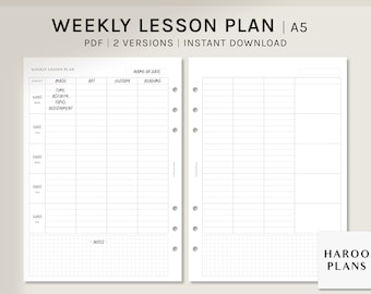 Weekly Lesson Planner | A5 Printable Inserts | Simple Homeschool Schedule Template | Teacher Planning Worksheet PDF | Digital Download