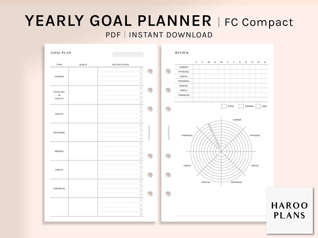 Goal Planner | FC Compact Size Printable Inserts | Life Goal Setting ...