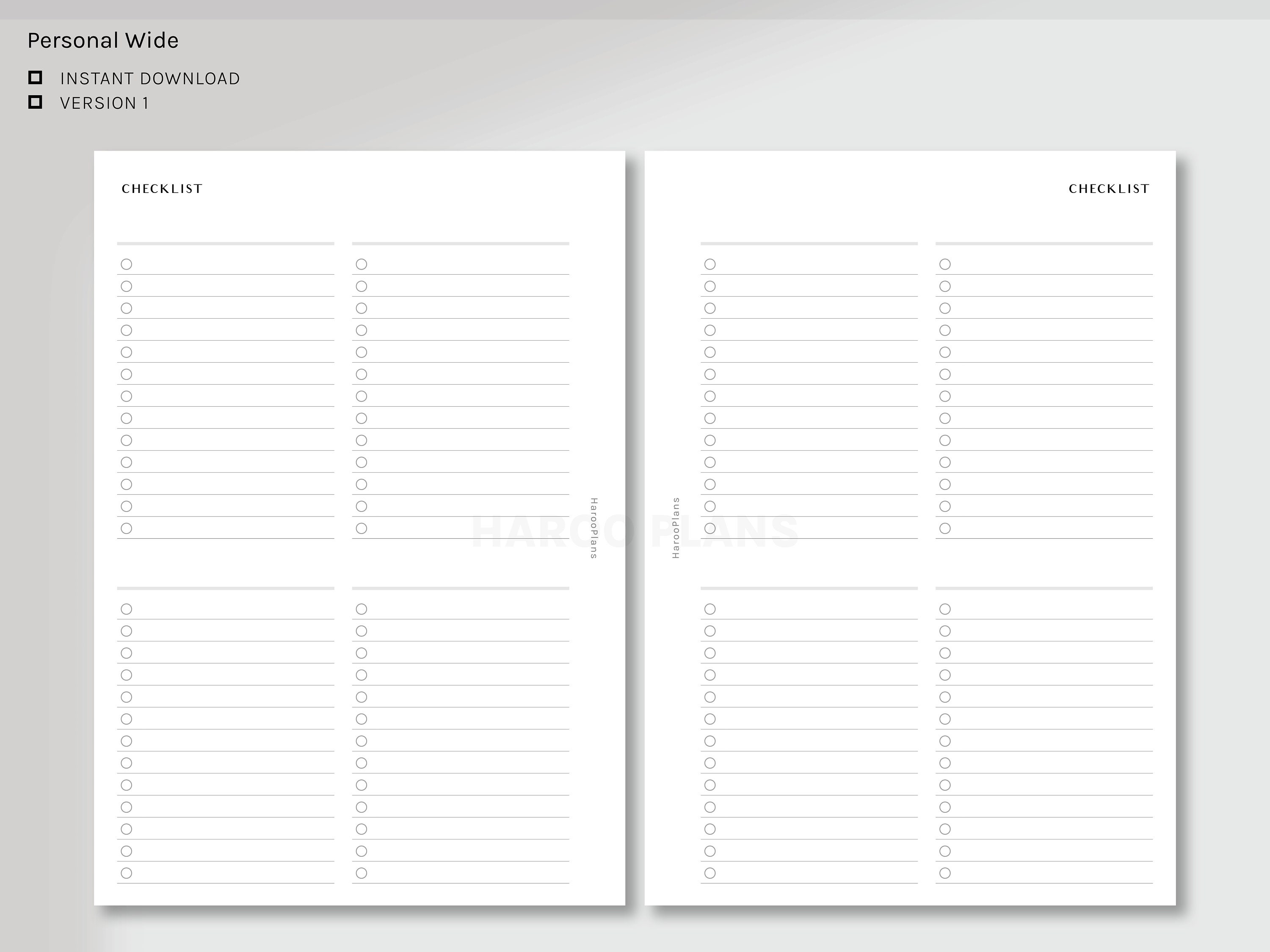 Checklist Sheet | Personal Wide Printable Planner Inserts | Work Task ...