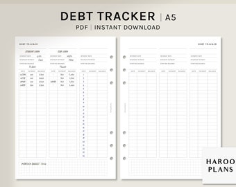 Debt Tracker | A5 Printable Planner Inserts | Loan Snowball Template | Finance Journal | Debt Payoff Log Sheet PDF | Digital Download
