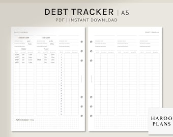 Debt Tracker | A5 Printable Planner Inserts | Loan Snowball Template | Finance Journal | Debt Payoff Log Sheet PDF | Digital Download